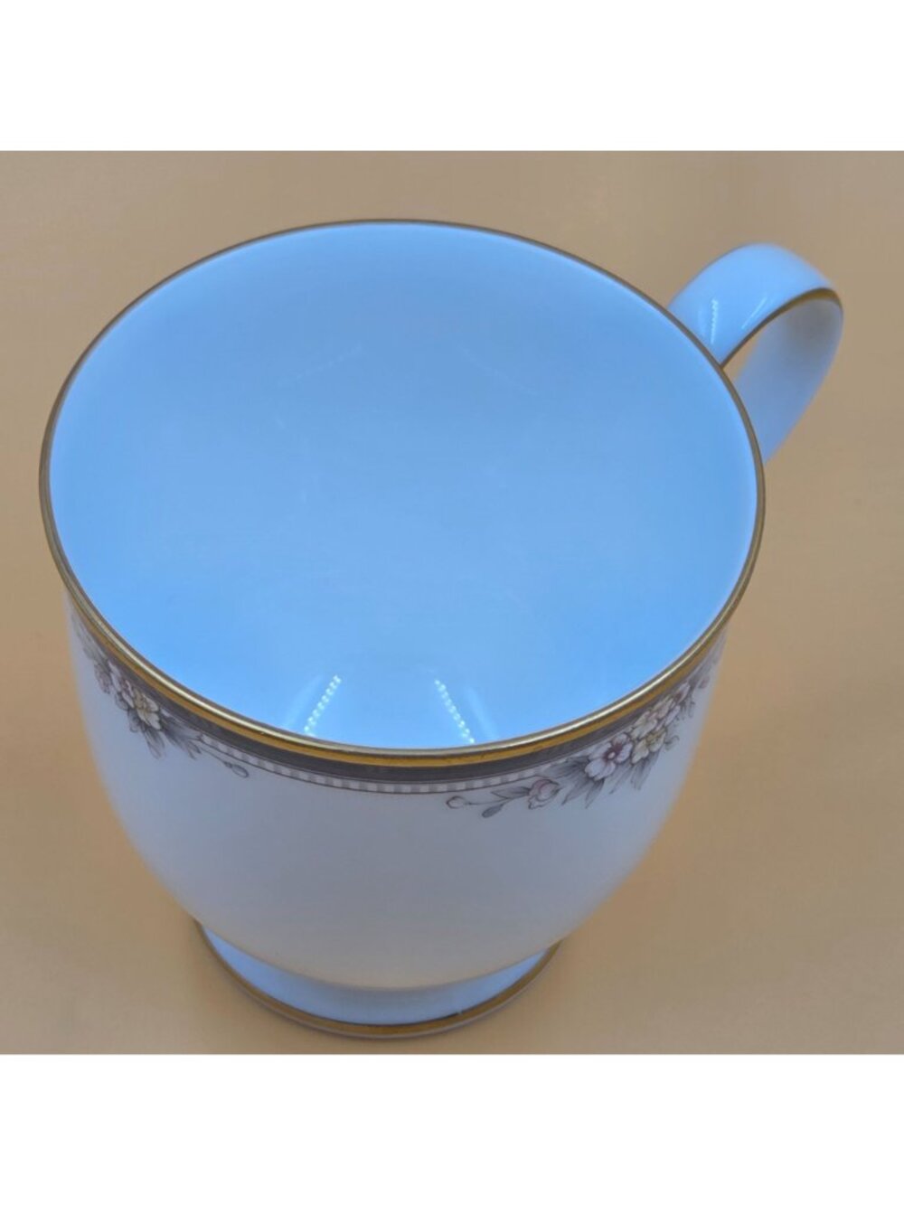 Noritake Ontario Set of 4 Footed Cup and Saucer Blue Gray Band White Pink Flower - Picture 13 of 16